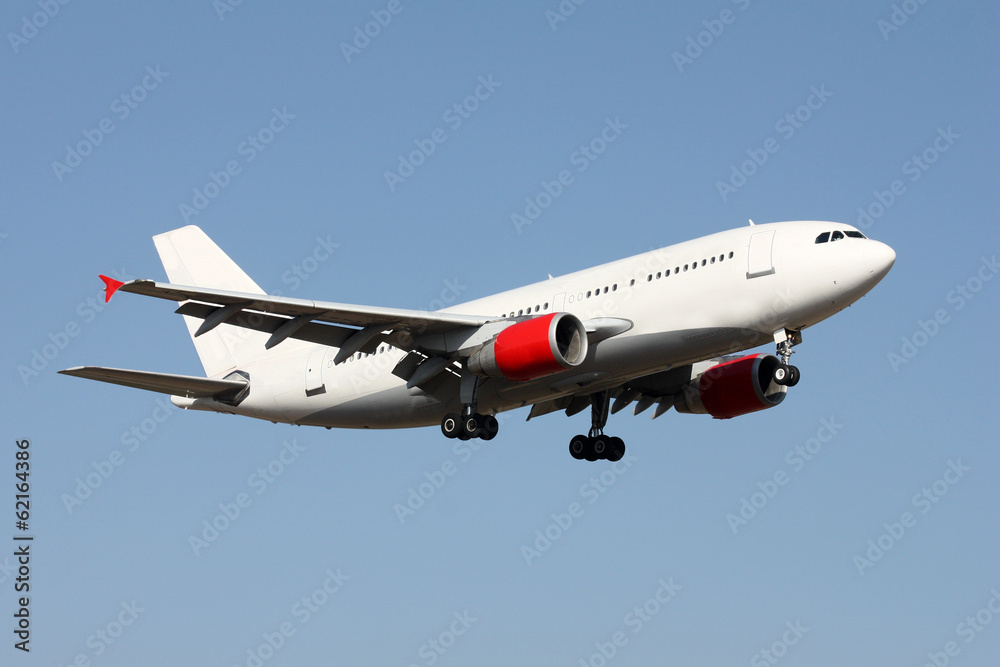 Large passenger airplane in the blue sky Large passenger airplane in the blue sky