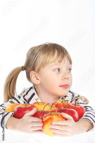 girl with apples on a white background