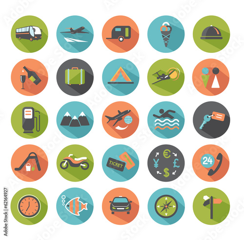 Travel icons. Set of modern flat design elements.