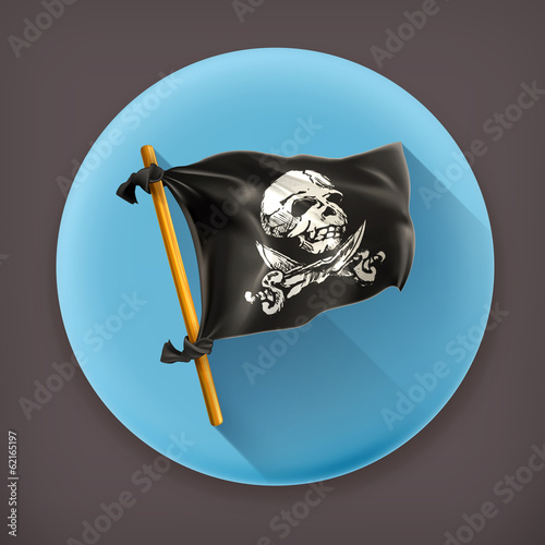Jolly Roger long shadow vector icon