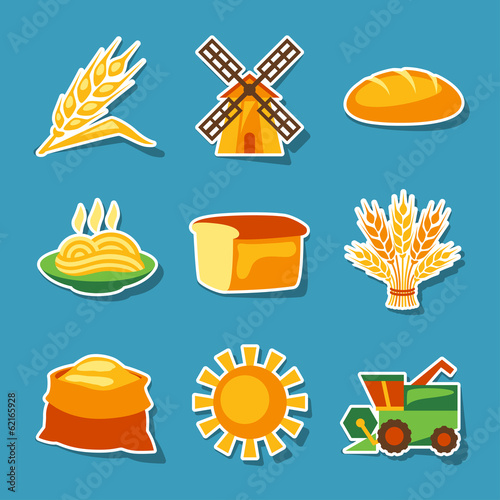Cereal cultivation and farming sticker icon set.