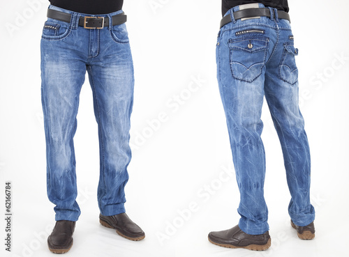 men in jeans trousers on white background back and front views