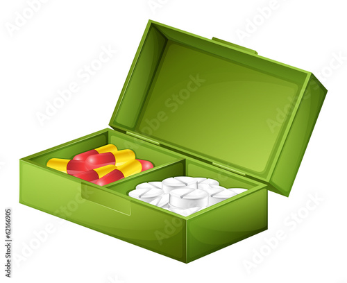 A medicine box with tablets and capsules