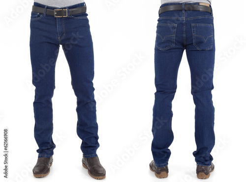 men in jeans trousers on white background back and front views