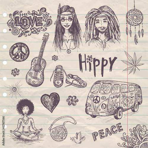 hand drawn hippy set