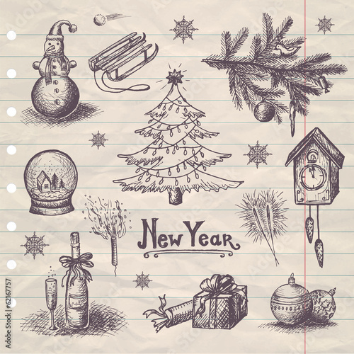 hand drawn New Year set