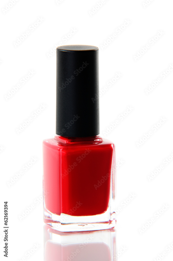 Red nail polish bottle on white background Red nail polish bottle on white background