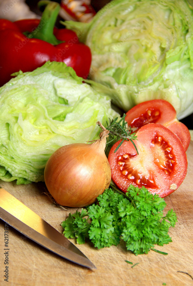 Mix of sliced ingredients for vegetable salad Mix of sliced ingredients for vegetable salad
