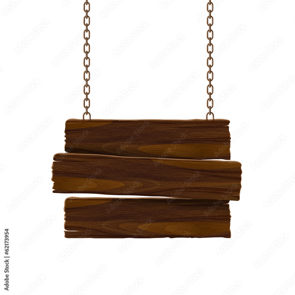Fototapeta premium Wooden sign with chain. Vector