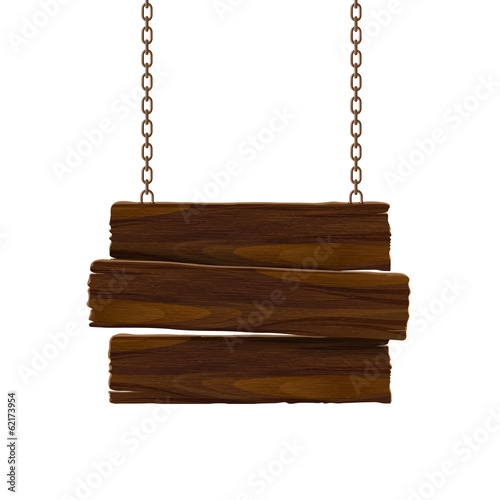 Wooden sign with chain. Vector