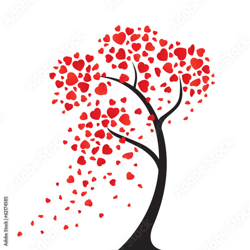 Graphic tree with leaves in shape of hearts