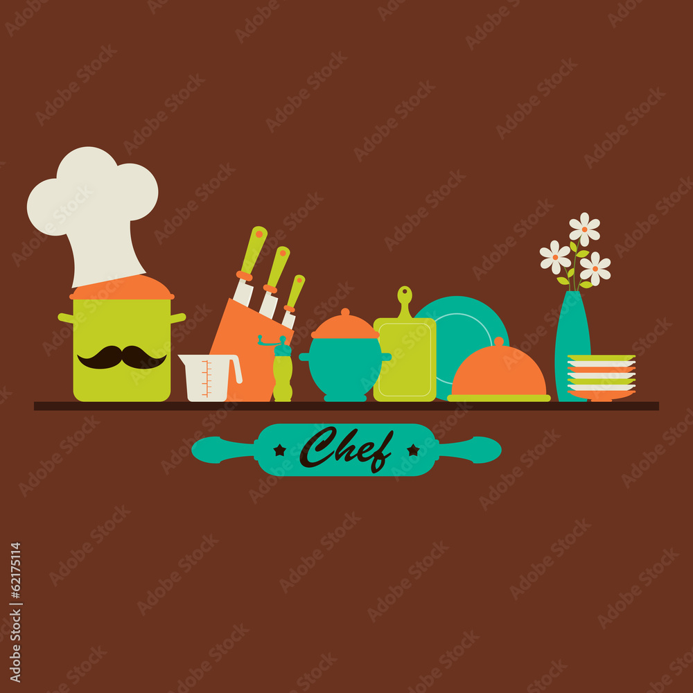 Naklejka premium Kitchenware and utensils vector illustration. Concept of cooking