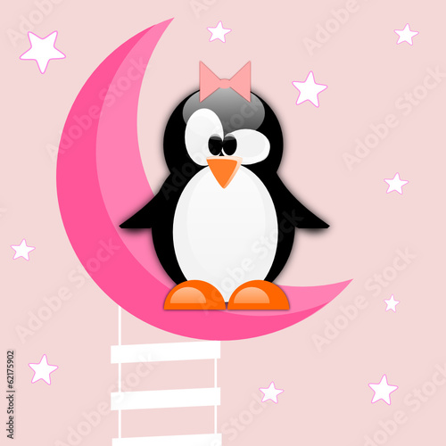 Sweet dreams night background with penguins photo