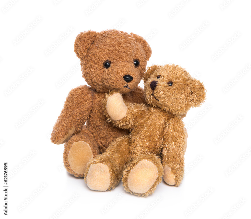 Happy family: Teddybär isoliert - Mutter und Baby