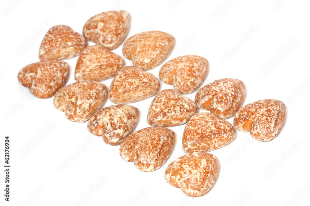 Cakes in the form of heart in rows Cakes in the form of heart in rows