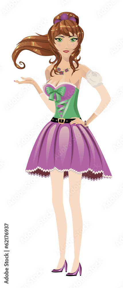 Brunette in purple dress