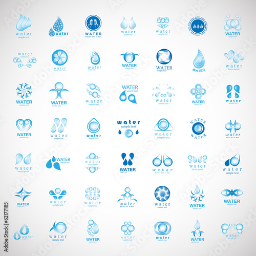 Water And Drop Icons Set - Isolated On Gray Background