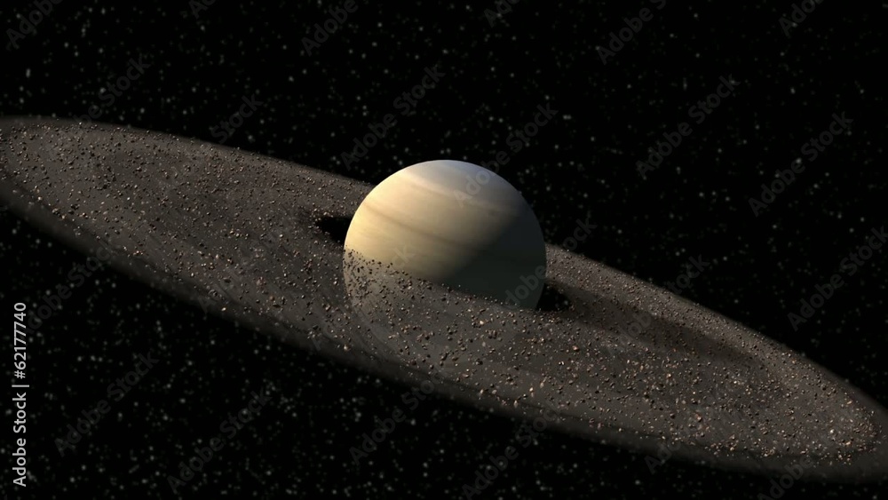 Saturn like planet with spinning asteroid rings