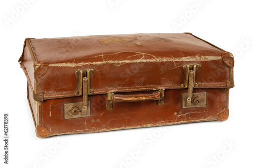 Worn old suitcase isolated