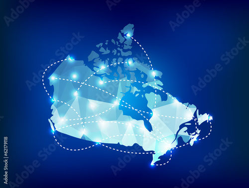 Canada country map polygonal with spot lights places
