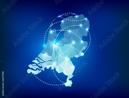 Netherlands country map polygonal with spot lights places