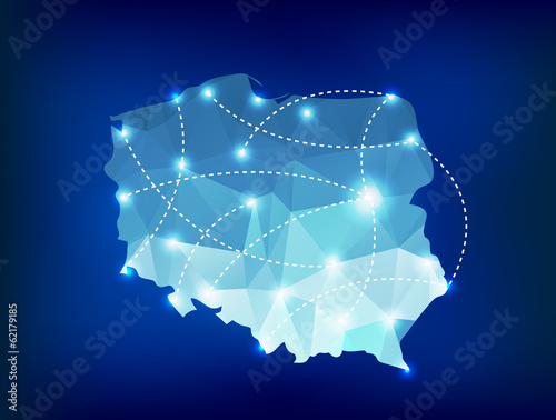 Poland country map polygonal with spot lights places