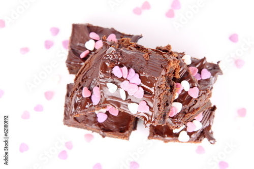 Brownie with chocolate and heart shape decoration