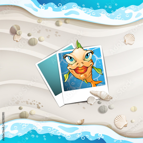 Summer beach with fish and shells