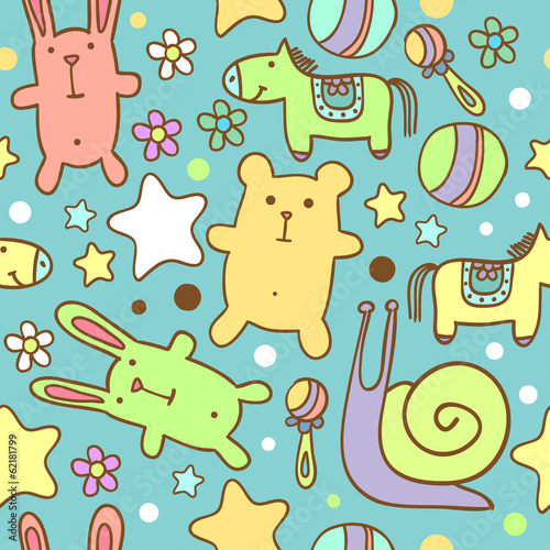seamless baby pattern with cute cartoon animals