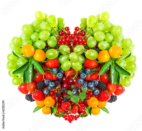 mixed berries and fruits isolated on white