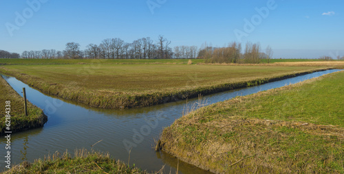 Ditches through meadows in winter