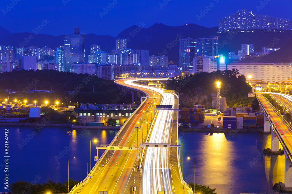Modern highway in city at night