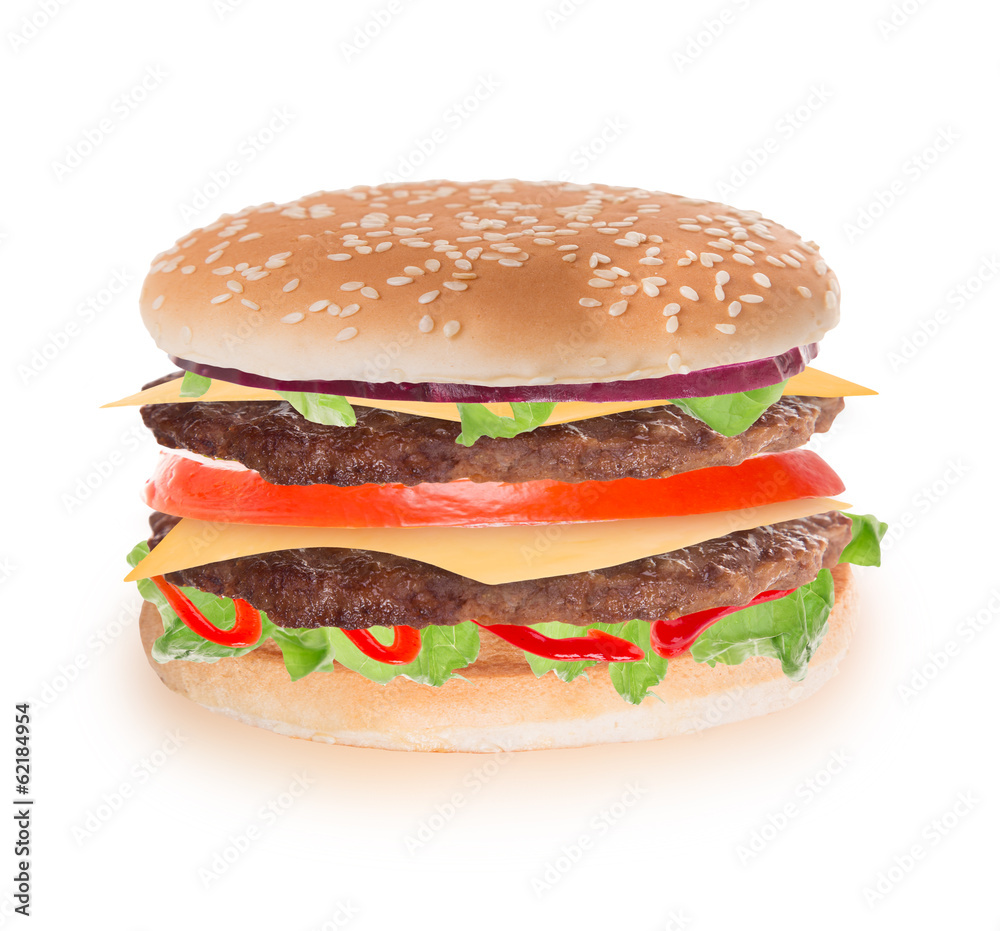 delicious hamburger over white delicious hamburger over white