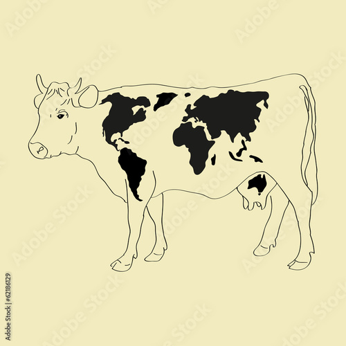 Cow with world map