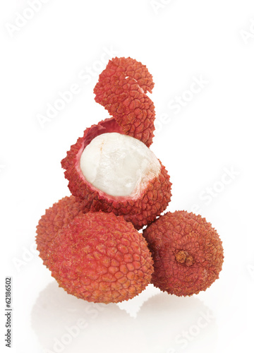 fresh lychees with one peeled
