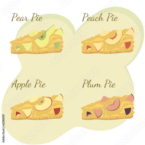 Slices of apple, pear, peach and plum pie