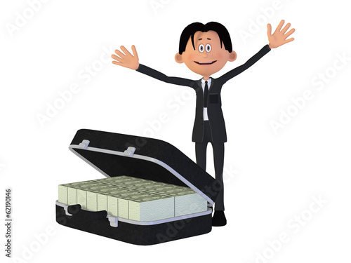 Businessmann with a case full of money, isolated on the white ba