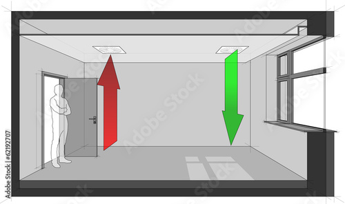 Diagram of a room ventilated by ceiling built-in air ventilation