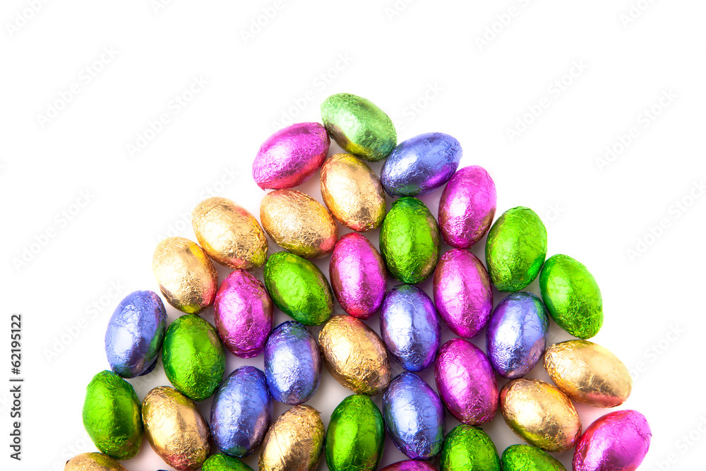 Mini chocolate eggs shaped like top of an easter egg Mini chocolate eggs shaped like top of an easter egg