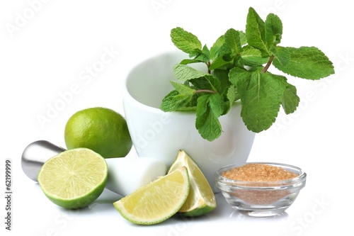 Ingredients for lemonade, isolated on white