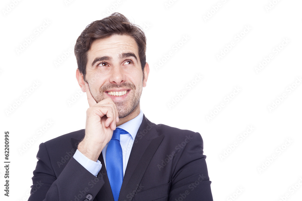 Handsome business man looking up, isolated on white background Handsome business man looking up, isolated on white background