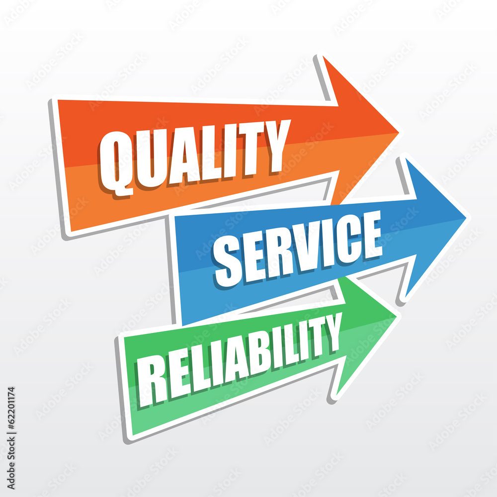 quality, service, reliability in arrows, flat design quality, service, reliability in arrows, flat design