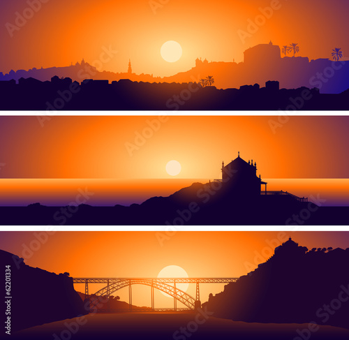 Vector illustration of Panoramic views of Porto. Portugal
