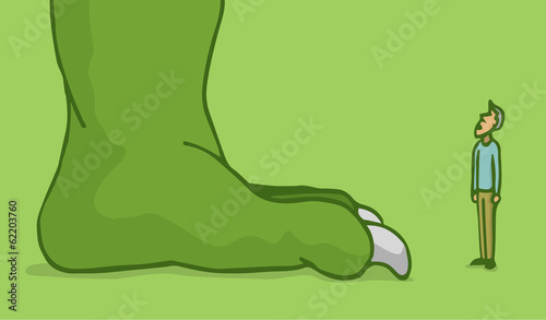 Man facing a huge monster foot