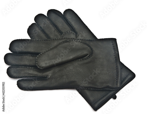 Pair of men's black leather gloves isolated on white background