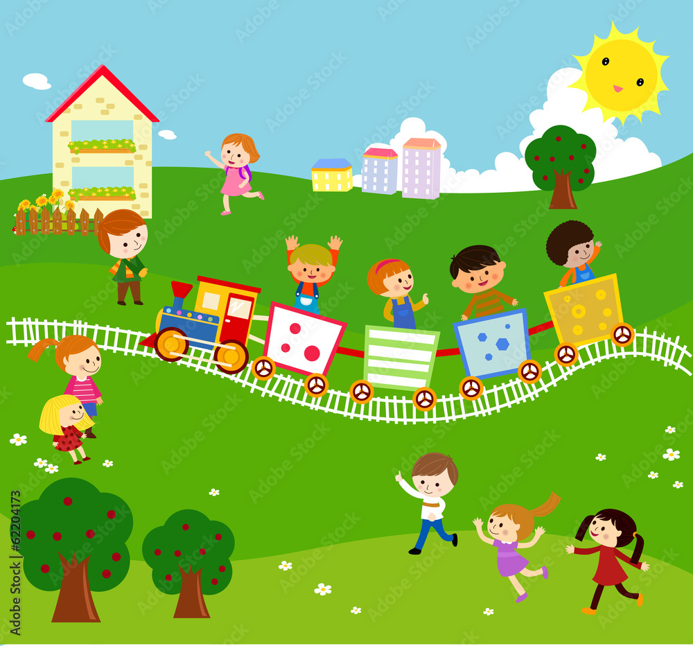 Fototapeta premium kids and train