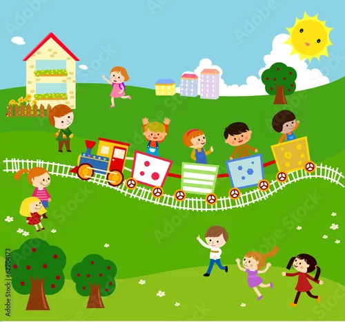 Obraz dzieci i pociąg