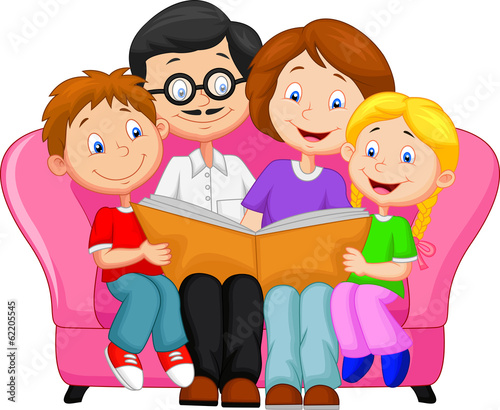 Happy family reading book
