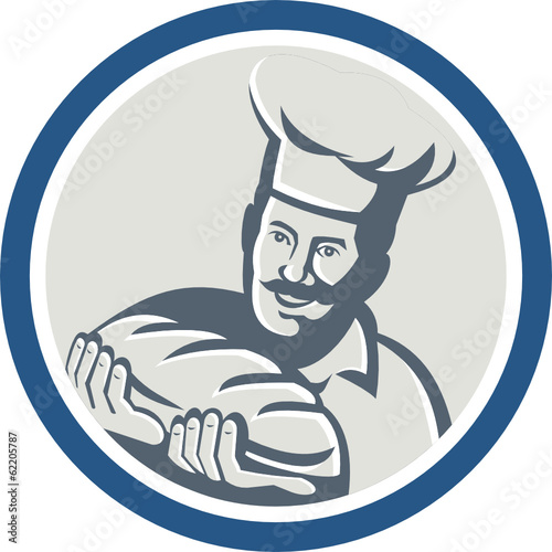 Baker Hold Bread Loaf Retro Circle