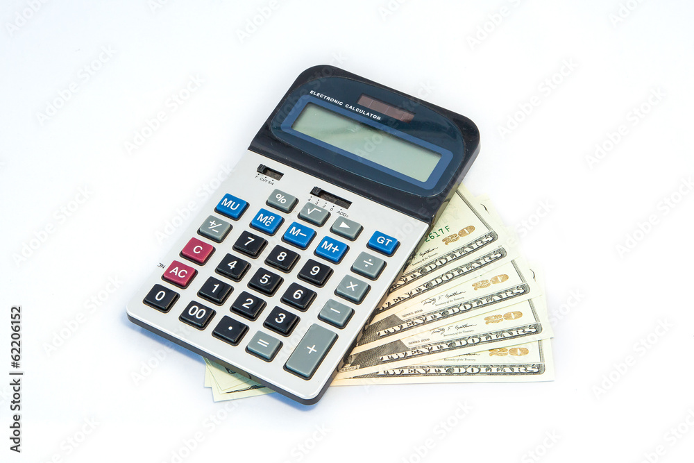 Isolated 20 US Dollar bills and calculator Isolated 20 US Dollar bills and calculator